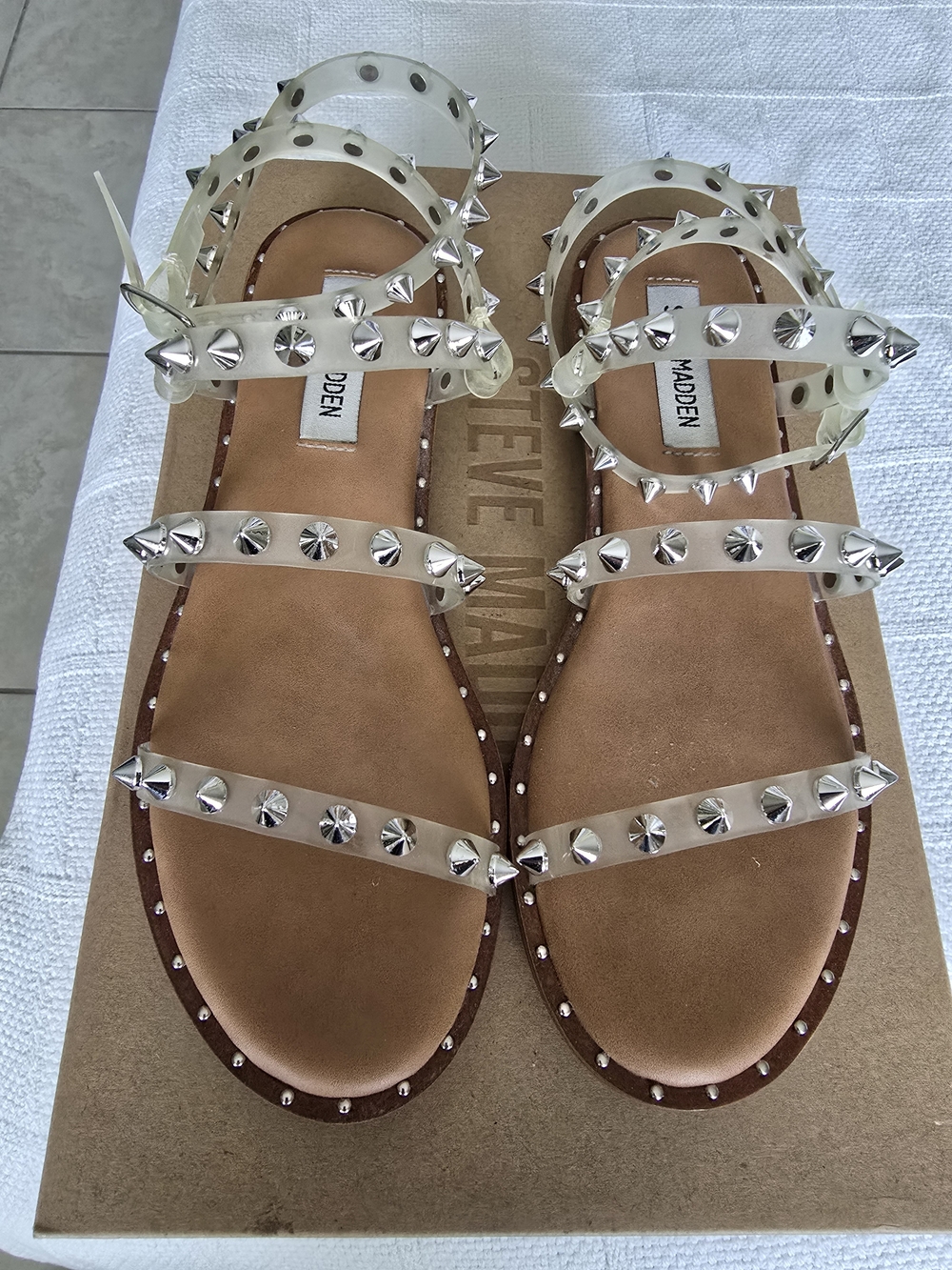 Steve Madden Women's White Studded Ankle-Strap Sandals